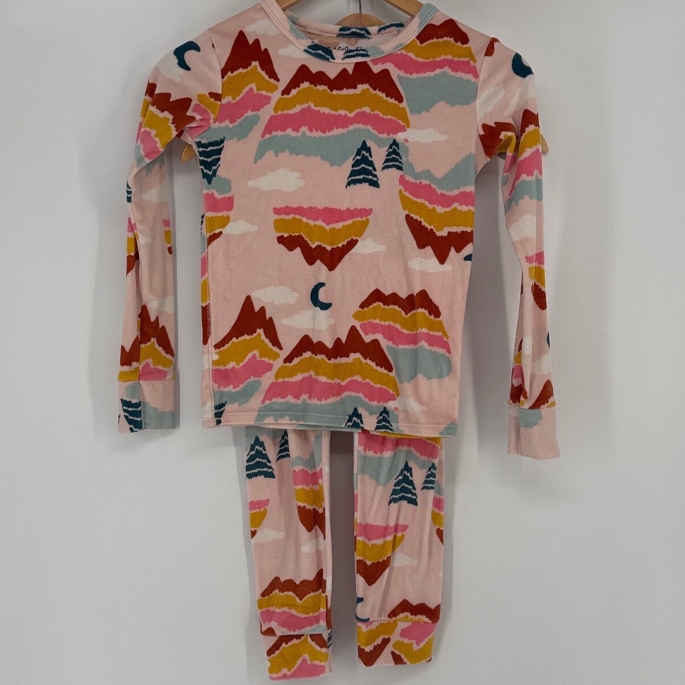 Cat & Jack Mountain Print Kids Pajama Set Size 10 Pink Blue Fleece Sleepwear